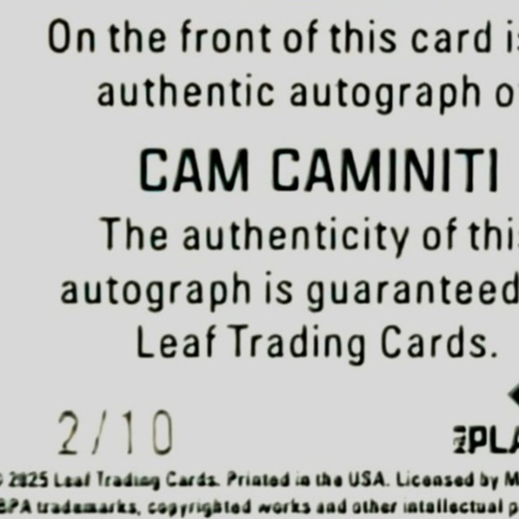 2025 Cam Caminiti 2/10 Auto Blue Prismatic RC Atlanta Braves Top Prospect - Picture 2 of 3